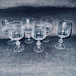 Set Of 6 Vtg Crystal Bohemia Belfast Wine Water Goblet Glasses Diamond Cut Stem